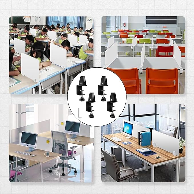 4-Pack Sneeze Guard Clamps for 1/8"" to 1"" Thick Panels, Adjustable Desk Partition Clips, Easy-to-Install Desk Privacy Panel Clips, Ideal for Office and Home Use, Black, 8HY-I0K-JXP340