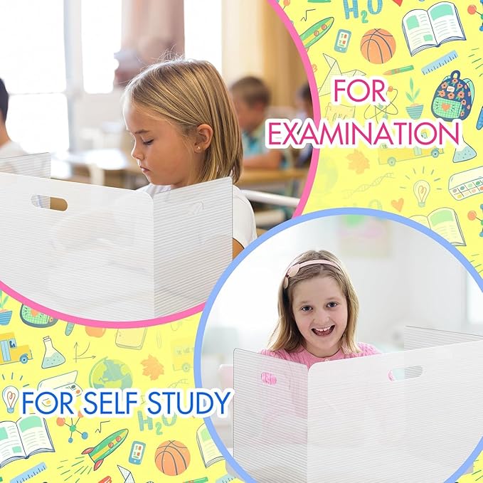 24 Pcs White Desk Dividers for Students Plastic Privacy Folders Sturdy and Waterproof Test Privacy Shields Easy to Clean Classroom Test Dividers for School Teacher Student Study Supplies