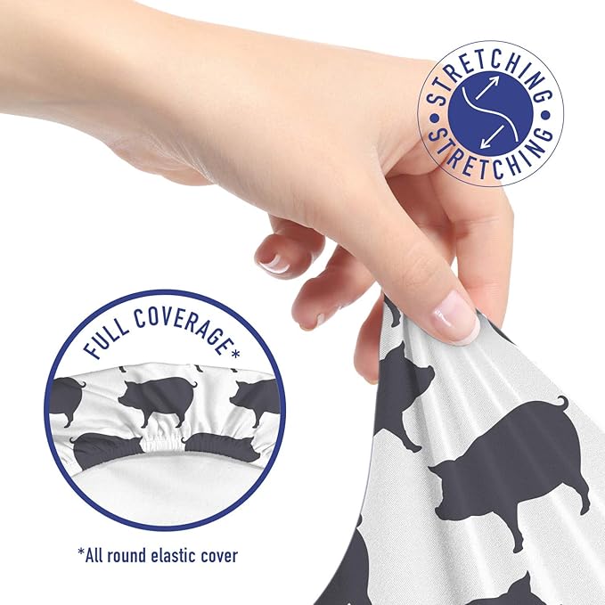 Ambesonne Pig Office Chair Slipcover, Continuous Pig Animal Silhouette Pattern Domestic Mammal Husbandry Concept, Protective Stretch Decorative Fabric Cover, Standard Size, Grey and White