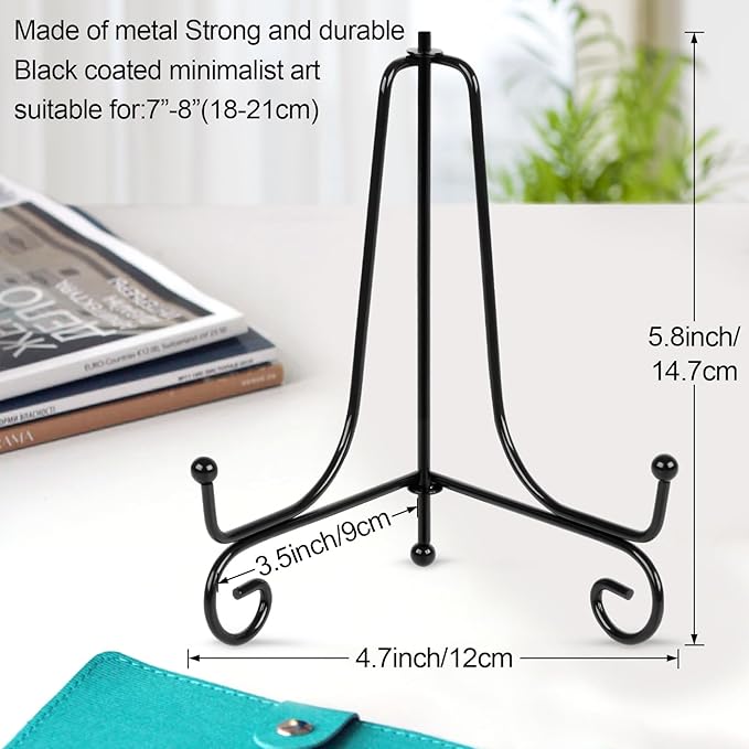 vivinin 4 Pack Plate Stands For Display,Plate Holder 6 '',Picture Frame Stand of Metal,Frame and Artworks,Small Easel for Book,Tabletop Art,Picture,Photo Platter,black (21ZSJ0001)