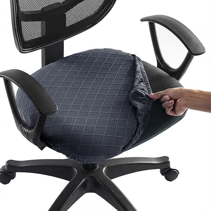 Stretch Jacquard Office Chair Cover, Removable Washable Desk Chair Cover, Anti-dust Seat Cushion Protectors - Dark Grey