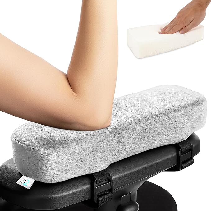 Thick Memory Foam Office Chair Arm Pads - Office Chair Armrest Covers Provide Elbow Cushion and Relieve Pressure - Ergonomic Desk Chair Arm Covers - Gaming, Computer Chair Rest Pads (Set of 2) (Gray)