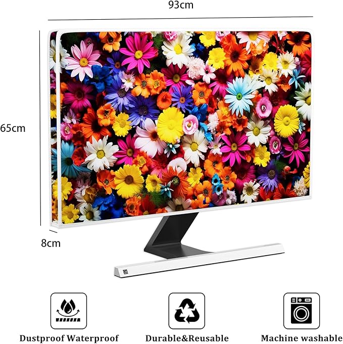 Multicolored Flowers Waterproof TV Dust Cover 37, 38, 39 Inch Weatherproof TV Screen Cover Anti-Static Dustproof Protective Covers for LCD LED PC Desktop and Home Hanging TV