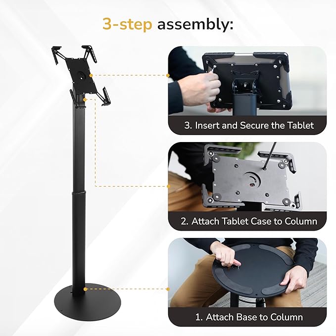 Mount-It! Anti-Theft Universal Tablet Floor Stand Kiosk, Locking Enclosure for iPad, Galaxy Tab & Surface Pro 9.7"–13.1", Height Adjustable 27.5"–47", Commercial Kiosk Stand, Black