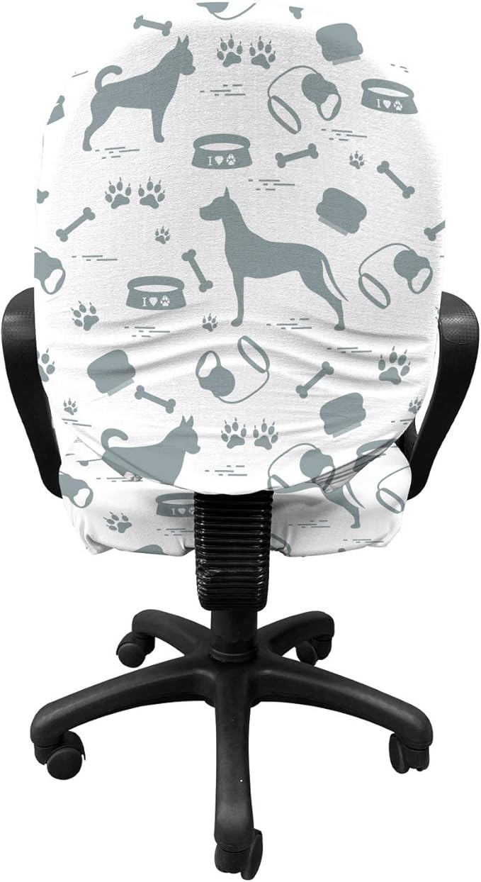 Ambesonne Dog Lover Office Chair Slipcover, Dog Lover Concept of Pet Silhouettes with Collar Bowl Bone, Protective Stretch Decorative Fabric Cover, Standard Size, White Blue