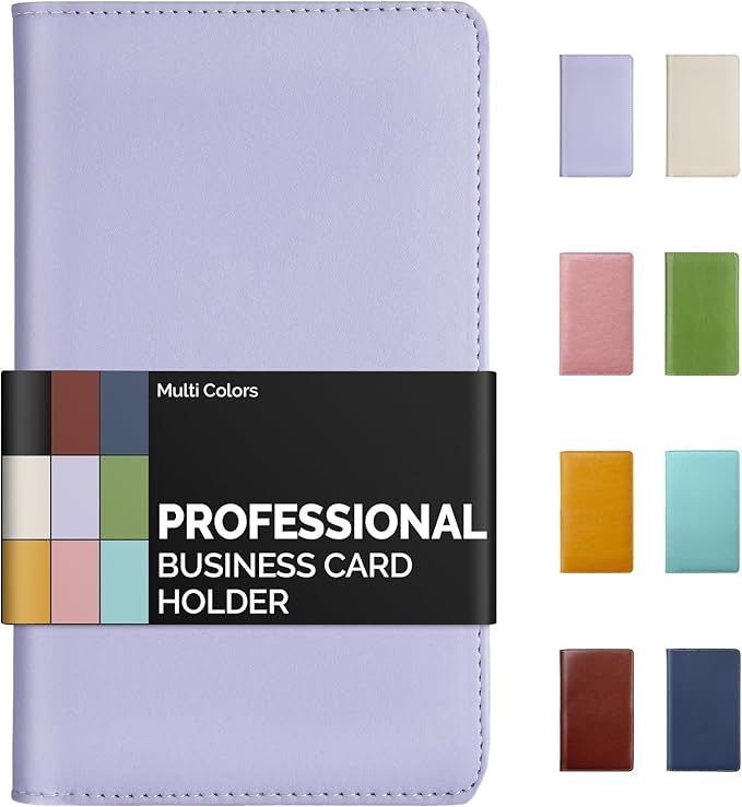 Sooez Leather Professional Business Card Book Holder Organizer, 240 Capacity Credit Card Booklet, PU Name Cards Holder Storage File for Men Women, Purple