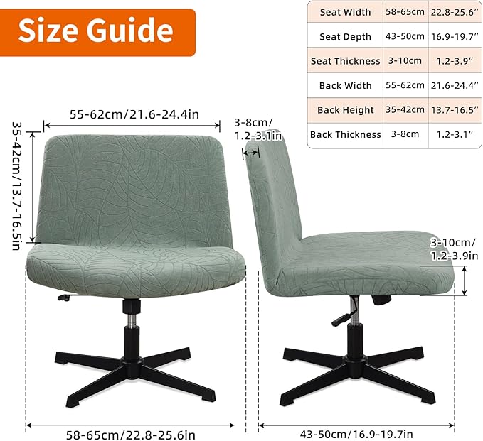 Fuloon Criss Cross Chair Cover, Waterproof, Stretchable, Solid Jacquard, Suited for Armless/Office/Desk/Mid Back Wide Seat/Computer/Task/Vanity/Accent Chair (Leaves -Shaped Jacquard, Green)