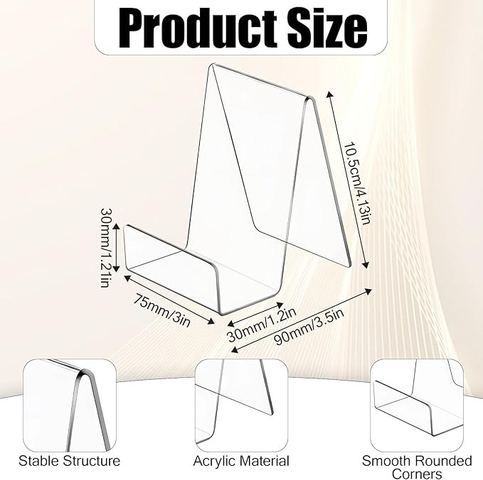 20 Pack Acrylic Book Stand 3x4 Inch Clear Easel Stand for Displays, Book Display Holder, Display Stands for Album, CD, Magazine, Postcard, Picture, Plate, Artworks, Phone, Tablet
