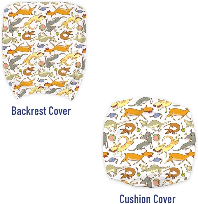 Ambesonne Dog Office Chair Slipcover, Cartoon Style Interpretation of Doggies Playing and Messing Around with Toys Print, Protective Stretch Decorative Fabric Cover, Standard Size, Coffee Brown