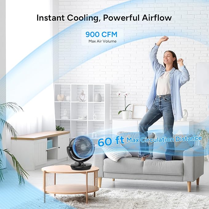 DR.PREPARE Oscillating Air Circulator Fan for Bedroom, 11.3” Height Powerful Table Fan, 70° Auto-Oscillating, 100° Adjustable Tilt, 3 Speeds, Efficient Cooling & Circulation for Home, Kitchen, Office
