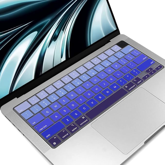 ProElife Keyboard Cover Skin for 2026-2022 MacBook Air 13.6 inch 15.3 inch M5 M4 M3 Chip A3449 A3240 U.S Enter TPU Protector for MacBook Air 13'' 15'' M5 M4 M3 2026 2025 2024 Accessory (Ombre Blue)