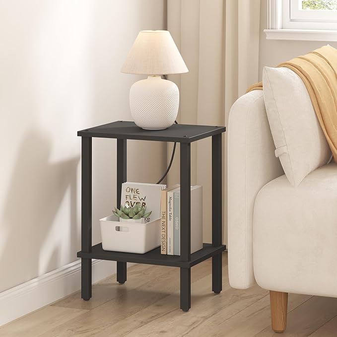 TUTOTAK End Table, Side Table, Nightstand, 2-Tier Storage Shelf, Sofa Side Table for Small Space, Living Room, Bed Room Black TB01BK034