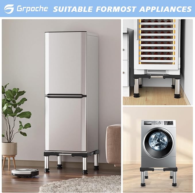 Mini Fridge Stand with 4 Strong Feet Washing Machine Stand Base Adjustable Universal Stand Base for Portable Refrigerator Dryer Stand Laundry Pedestal Appliance 7.9"-9.1" Height(Black)45-65 cm