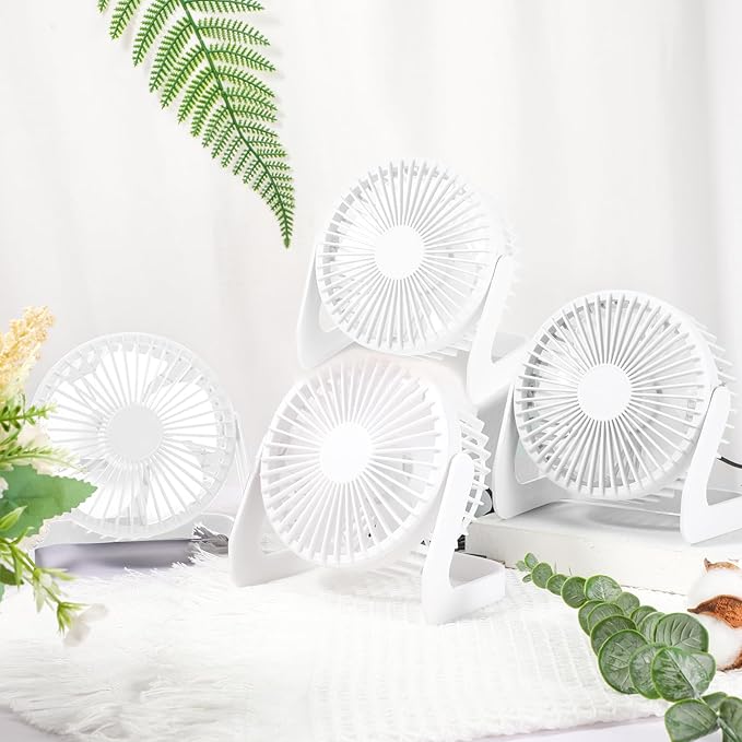 Geelin 4 Pcs Desk Fan 5 Inch Small Table Fan Desktop USB Office Speeds Portable Quiet Operation and 360 Degree Rotate, Convenient Carry Handle Personal Table for Home, Office (Beige)