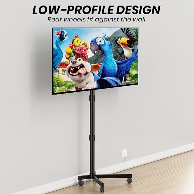 Mobile TV Cart Rolling TV Stand for 23-60 Inch LCD LED Flat Curved Screens up to 88 lbs - Height Adjustable Portable TV Stand on Wheels - Outdoor TV Stand Mount, Max VESA 400x400mm, Black