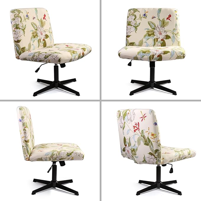 Iauddy Armless Criss Cross Office Desk Chair Cover Slipcover,Accent Mid Back Wide Swivel Task Vanity Slipper Chair Protector Stretch Removable Without Arms for Accent Chair