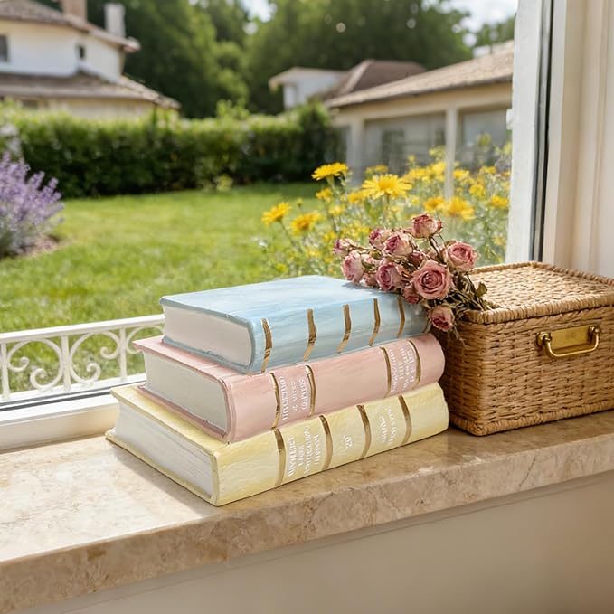 Decorative Books Shelf Home Decor - Resin Fake Books for Decoration Coffee Table Books for Living Room Aesthetic Bedroom Bookshelf Office Desk Bookends Modern Farmhouse 5.5 x 4.5 x 7.5 Inch DiliComing