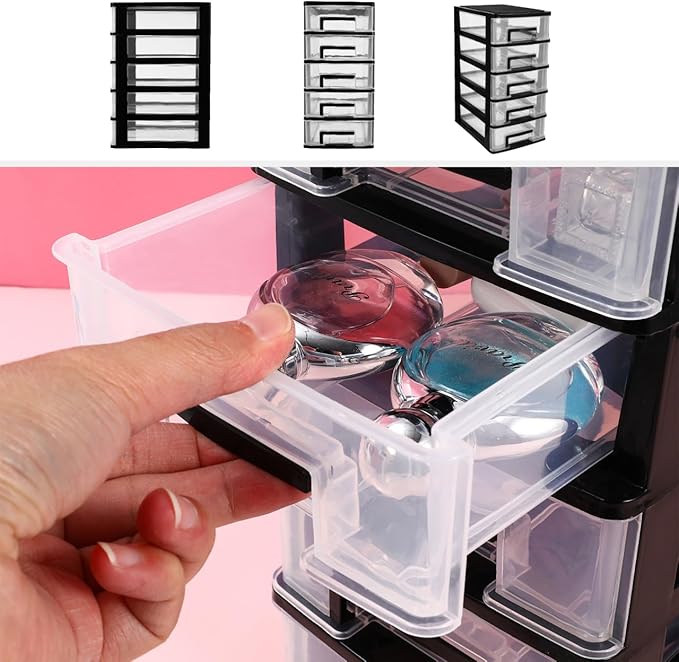 Cabilock 5 Tier Plastic Storage Drawers Multifunctional Drawer Type Storage Cabinet Portable Organizer for Office Home Desktop Sundries Holder Clear Design