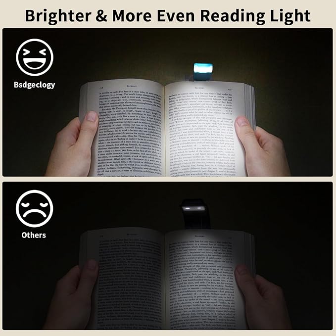 Clip On Book Light, USB Rechargeable Reading Light with 3 Color Modes, 5 Brightness Levels, Flexible Clamp Arm for Bed and Travel(Blue, Clip On)