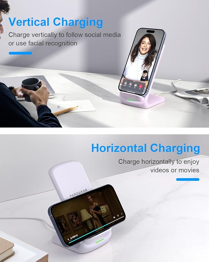 NANAMI Fast Wireless Charger, 10W Max Wireless Charging Stand with PD20W Adapter Charger Compatible for iPhone 17/17 Air/17 Pro/17 Pro Max/16/15/14/13/12,Samsung Galaxy S26/S25/S24/S23/S22/S21/Note 20