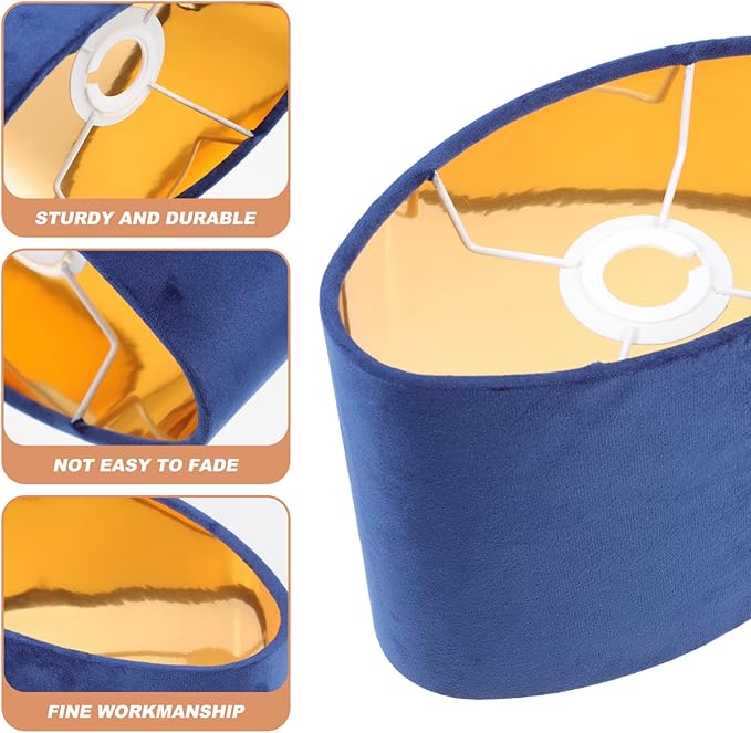KALLORY Oval Lampshade 9X7X5 Inch Velvet Fabric with Gold Interior Clip-on Lamp Cover for Table Floor Wall Lamps Multipurpose Light Shade