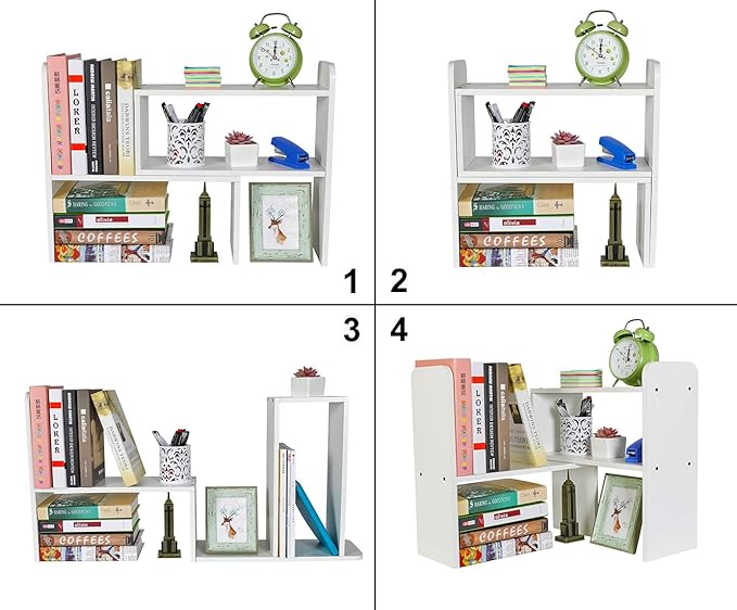 PAG Desk Organizer Desktop Shelf Adjustable Countertop Bookshelf Small Table Shelves Book Organizer Office Organization for Desk, White