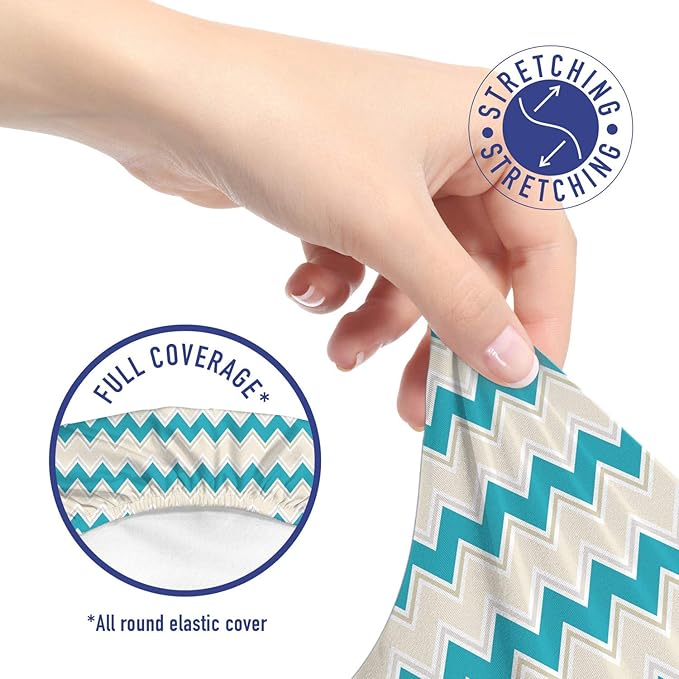 Ambesonne Teal Office Chair Slipcover, Horizontal Zigzag Lines Chevron Triangles Pattern Simple Classical Geometric Design, Protective Stretch Decorative Fabric Cover, Standard Size, Cream Teal