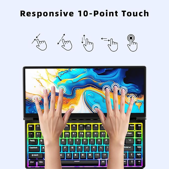 12.8" Portable Monitor Touchscreen with Mechanical Keyboard Stretched Bar Screen Extender RGB Backlit Hot-Swap USB-A Type-C Monitor for Laptop Desktop Mini PC MacBook (Driver Need)