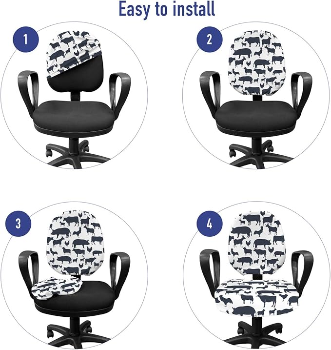 Ambesonne Cattle Office Chair Slipcover, Farm Animals Silhouette Background Style Pattern for Agriculture Theme, Protective Stretch Decorative Fabric Cover, Standard Size, Blue Grey