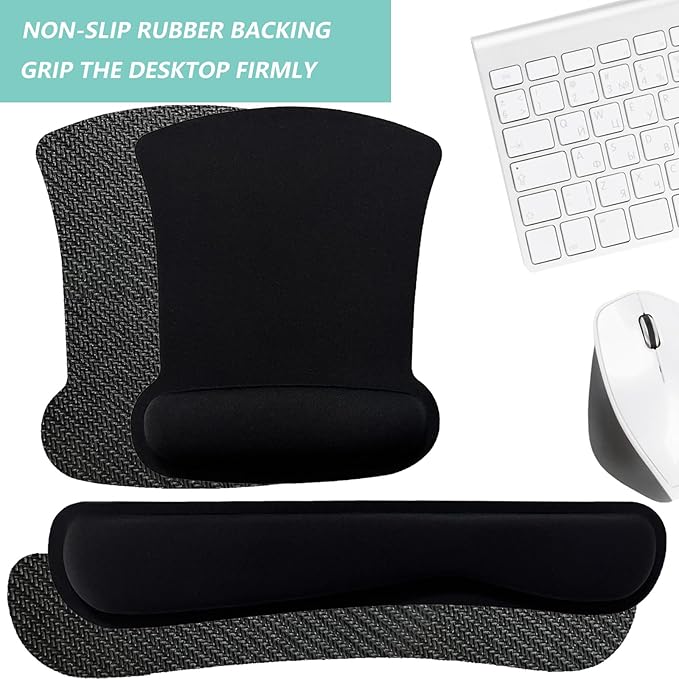 Keyboard Wrist Rest Pad Mouse Pad with Wrist Support Set of 3, Gaming Mousepad with Non-Slip Rubber Base, Ergonomic Memory Foam Mouse Cushion Support for Home Office Laptop Computer, Black