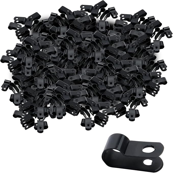 Antrader Cable Clips for Cable Management Cord Organizer,Nylon Plastic R-Type Wire Clips with Screws,1/4" Clamps Fasteners,Black,200Pcs