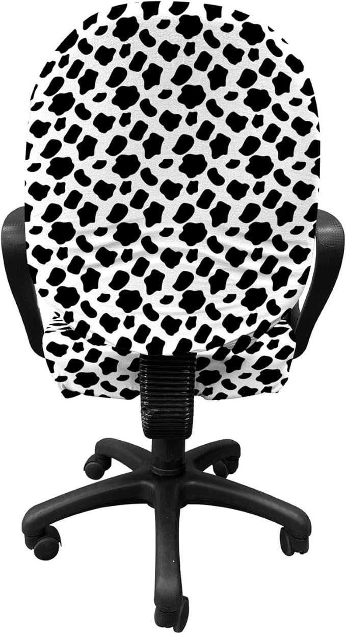 Ambesonne Cow Print Office Chair Slipcover, Cattle Skin Pattern Scattered Spots Animal Hide Plain and Pasture Theme, Protective Stretch Decorative Fabric Cover, Standard Size, White and Black