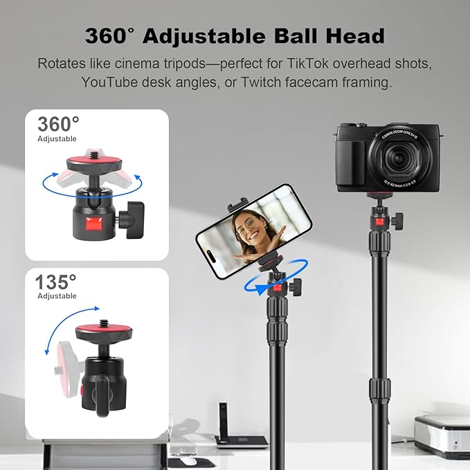 Camera Desk Mount Table Stand with 360° Ball Head, Table Light Stand with 1/4" Screw & C Clamp, Webcam Stand Mount for DSLR Camera Video Light Ring Light Live Streaming Vlog (811002)