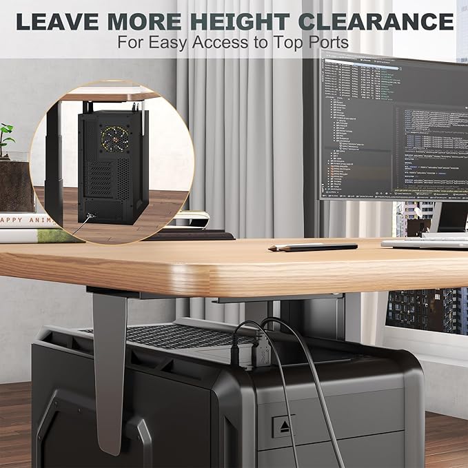 Under-Desk PC Mount - Adjustable PC Tower Holder 8 1/4"-12 15/16" inch Wide, Supports CPU up to 50 lbs, Steel Computer Case Bracket with Protective Padding, Black