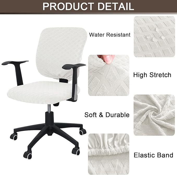 Office Chair Cover Universal Rotating Chair Slipcovers Stretch Removable Protector Computer Chair Seat Cover (Cream White, Chair Seat Cover + Backrest Cover)
