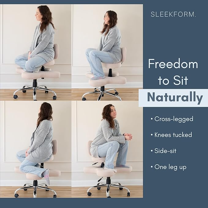 Sleekform Cross Legged Office Chair with Wheels, Meditation Desk Chair Adjustable Height - Great for Yoga, Criss Cross Lounging, Comfy ADHD Seat for Adults & Ergonomic Kneeling at Home Office Desk