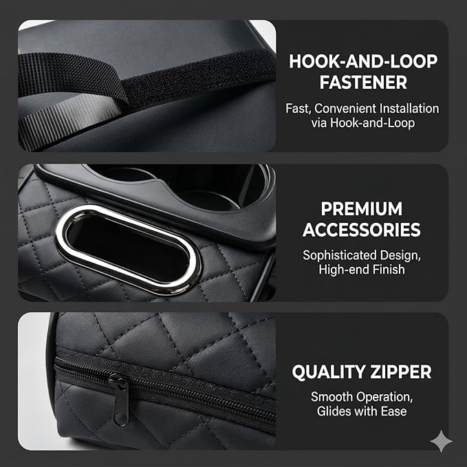 5-in-1 Universal Car Center Console Cover with Cup Holder, Upgrade Armrest Cushion for Car with Side Storage, PVC Leather Armrest Cover Pad with Phone Slot & Tissue Holder, Black