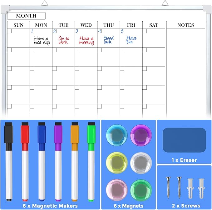 MaxGear Large Monthly Dry Erase Board for Wall, 36"x24" Magnetic Double-Sided White Board Calendar, Hanging Whiteboard for Planning, Drawing, Memo, to Do List - School, Home, Kitchen, Office