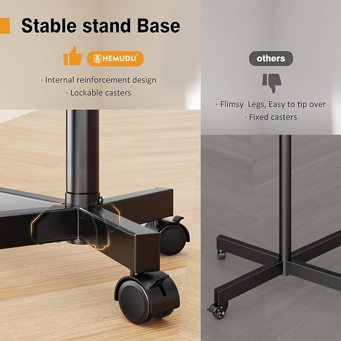 Hemudu Mobile TV Stand for 23-60 Inch LCD LED Flat/Curved Screen TVs, TV Cart Holds up to 77Lbs, Rolling TV Stand with Tilt and Height Adjustable, Pole TV Floor Stand with Wheels Max VESA 400x400mm