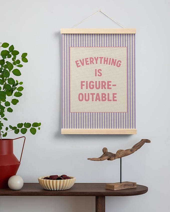 FGFK Everything Is Figureoutable Positive Affirmations Wall Art Poster Hanger Frame, Preppy Pink and Purple Inspirational Canvas Prints Framed Wall Decor for Office Classroom Home Bedroom, 12x16 Inch