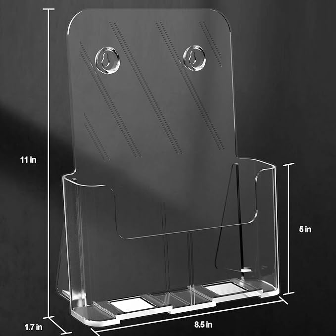 Brochure Holder 8.5x11 Inch Acrylic Literature Holders Clear Plastic Flyer Display Stand Countertop Use or Wall Mount Pamphlet Holder Organizer for Office, Lobby, Hotels, Trade Shows, 4 Pack
