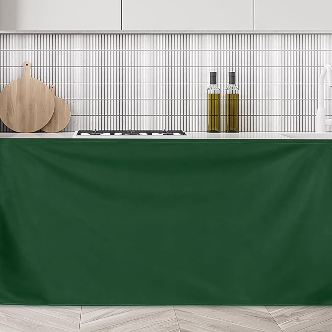 uxcell Cabinet Curtains, Dust Proof Privacy Drape Short Curtain, Hook & Loop Under The Desk Skirt for Kitchen Bathroom Closet Storage Room (51.1" W x 27.6" H, Dark Green)