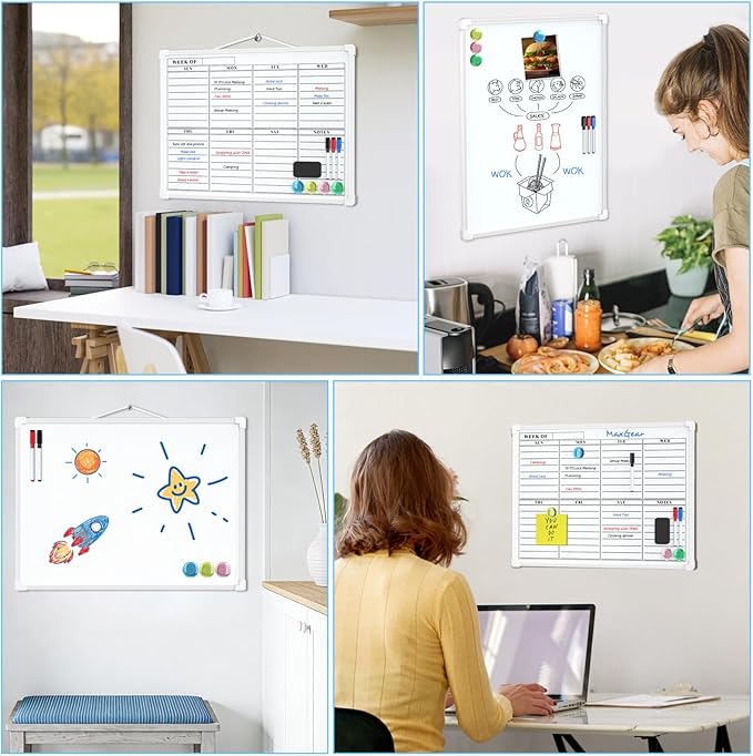MaxGear Small Weekly Calendar Dry Erase Board for Wall, 16"x12" Hanging Double-Sided White Board, Portable Whiteboard for Planning, Drawing, Memo, to Do List, School, Home, Kitchen, Office