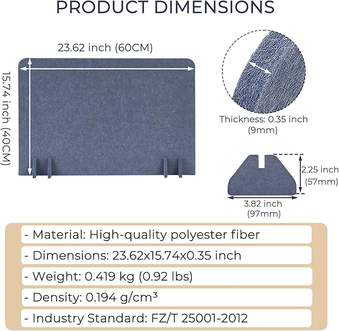 Desk Divider Privacy Panel (2 Pack) 24" x 16" - Portable Desk Partition & Dividers for Office, Home Study & School Exams - Focus Enhancing Privacy Shield - Gray