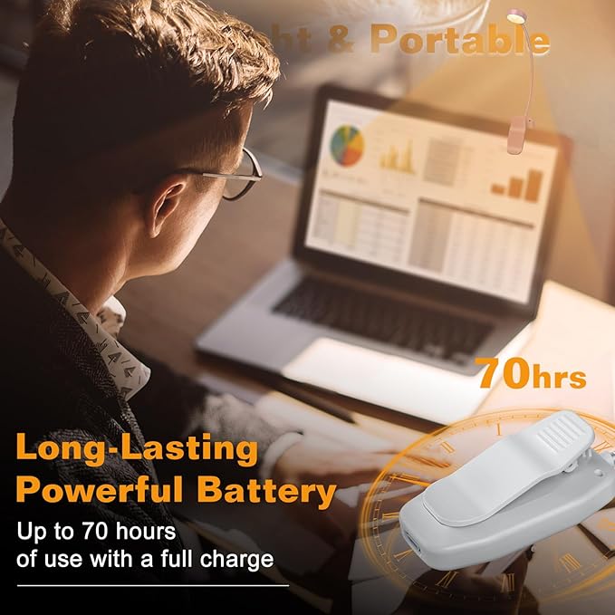 KTEBO 2 Packs Rechargeable Book Reading Light - Adjustable Brightness, 3 Color Temperatures, 30+ Hours Runtime - Eye Care 10 LED Lamp for Reading for Bed,Back to School Gift for Student-White & Black