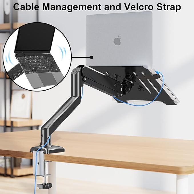 Laptop Stand Desk Mount, 2 in 1 Function, Gas Spring Arm Fits Max 17" Notebook and 32" Computer Screen, Single Monitor Mount with Laptop Tray, Holds up to 17.6lbs