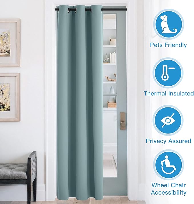 RYB HOME Temporary Doorway Curtains Blackout Privacy Room Divider Curtains Portable Drapes for Closet Wall Panel for Bedroom Living Room Dining Basement Window, W 60 x L 84 inches, Dusty Blue