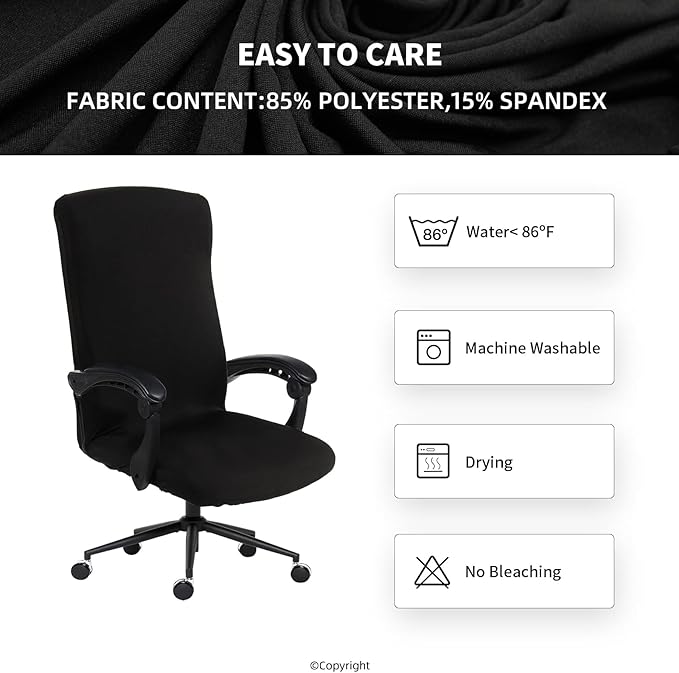 Water Resistant Stretch Computer Office Chair Cover with Durable Zipper Universal Washable Removable Spandex Rotating Boss Chair Slipcovers Anti-dust Soft Desk Chair Seat Protector for Dogs Cats Pets