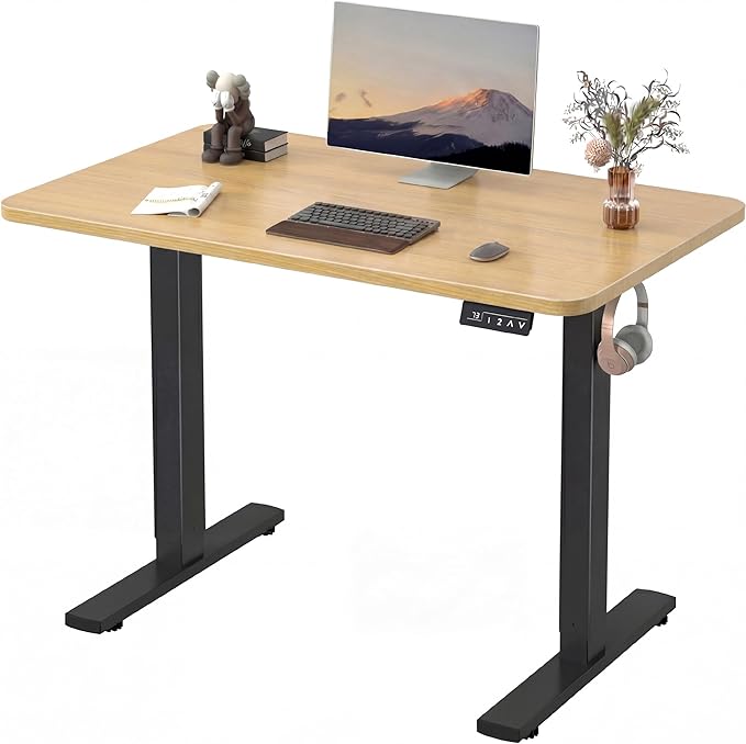Furmax Electric Height Adjustable Standing Desk Large 48 x 24 Inches Sit Stand up Desk Home Office Computer Desk Memory Preset with T-Shaped Metal Bracket, Maple