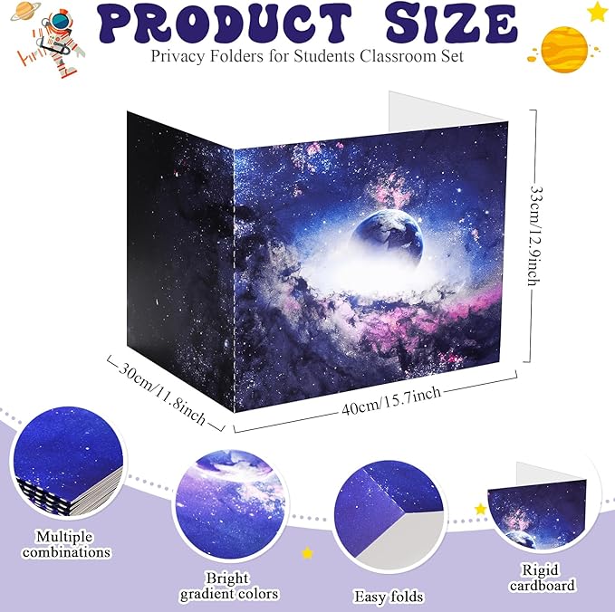 SATINIOR 24 Pcs Privacy Folders for Students, Desk Dividers for Classroom Testing, Student Privacy Boards Classroom Must Have, 12 Colors Study Panel for School Teacher Supplies(Galaxy Style)